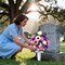 Artificial Cemetery & Memorial Flowers with Vase – UV-Resistant Silk Rose, Fern, Sunflower & Daisy Gravesite Bouquet, Outdoor Memorial Day Grave Decorations (2 Sets)